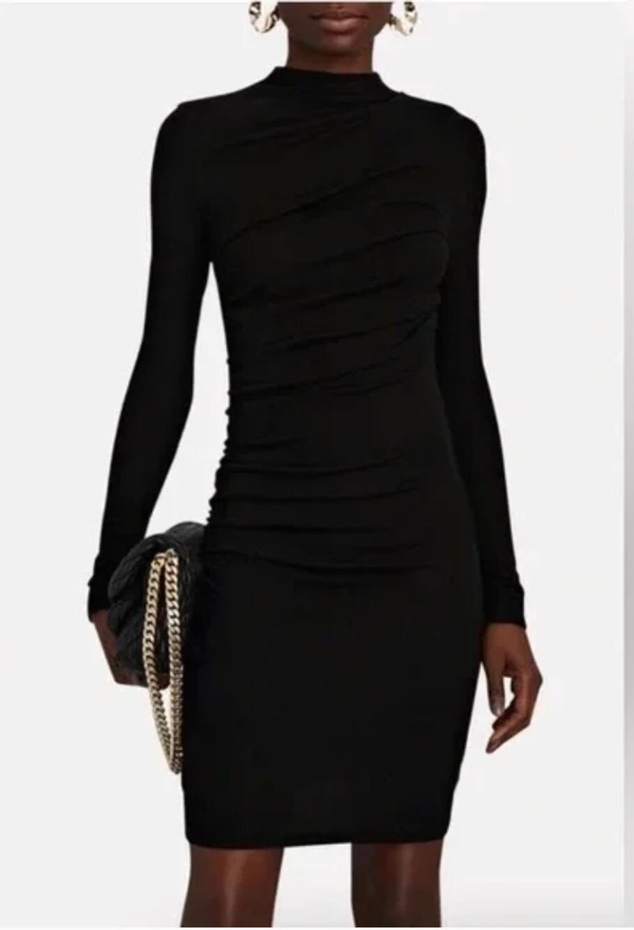 ENZA COSTA | Black RIb Knit Mock Neck Long sleeve Rib Knit Bodycon Dress | Large